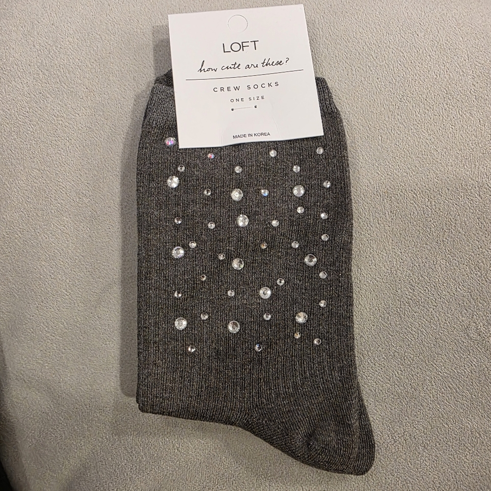 3for21 LOFT Gray Crew Socks with Rhinestones